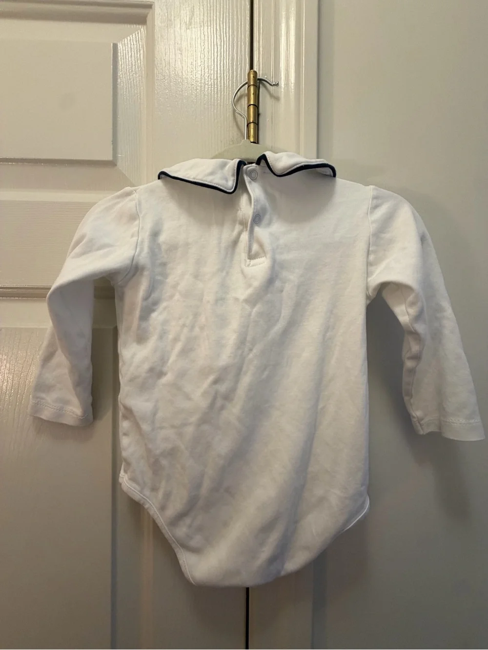 Nantucket Kids Peter Pan Collar Long Sleeve Bodysuit White Navy Trim 18-24M
